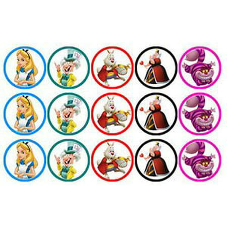 15 ALICE IN WONDERLAND EDIBLE WAFER PAPER CUPCAKE CAKE DECORATION IMAGE TOPPERS