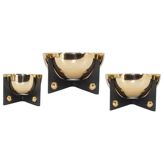 CC Home Furnishings Aluminum Bowls with Stand - 11.5" - Gold and Black - Set of 3