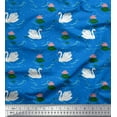 thumbnail image 1 of Soimoi Blue Rayon Fabric Leaves,Lotus & Swan Bird Print Fabric by Yard 42 Inch Wide, 1 of 3