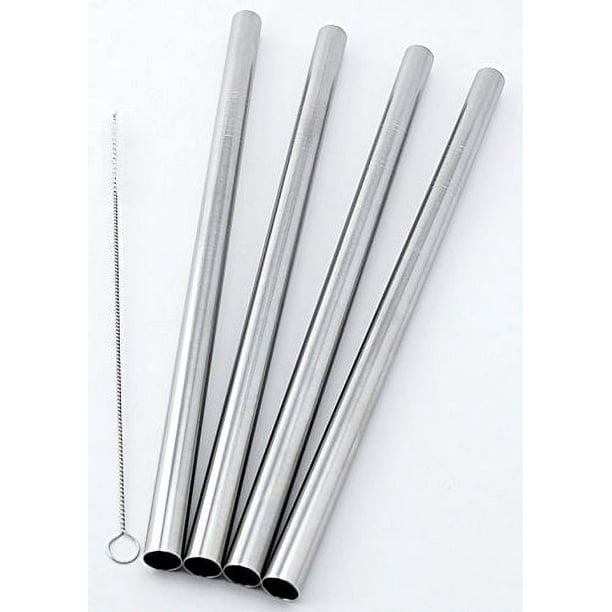 CocoStraw Brand - 4 Reusable Drinking Metal Straws, Large