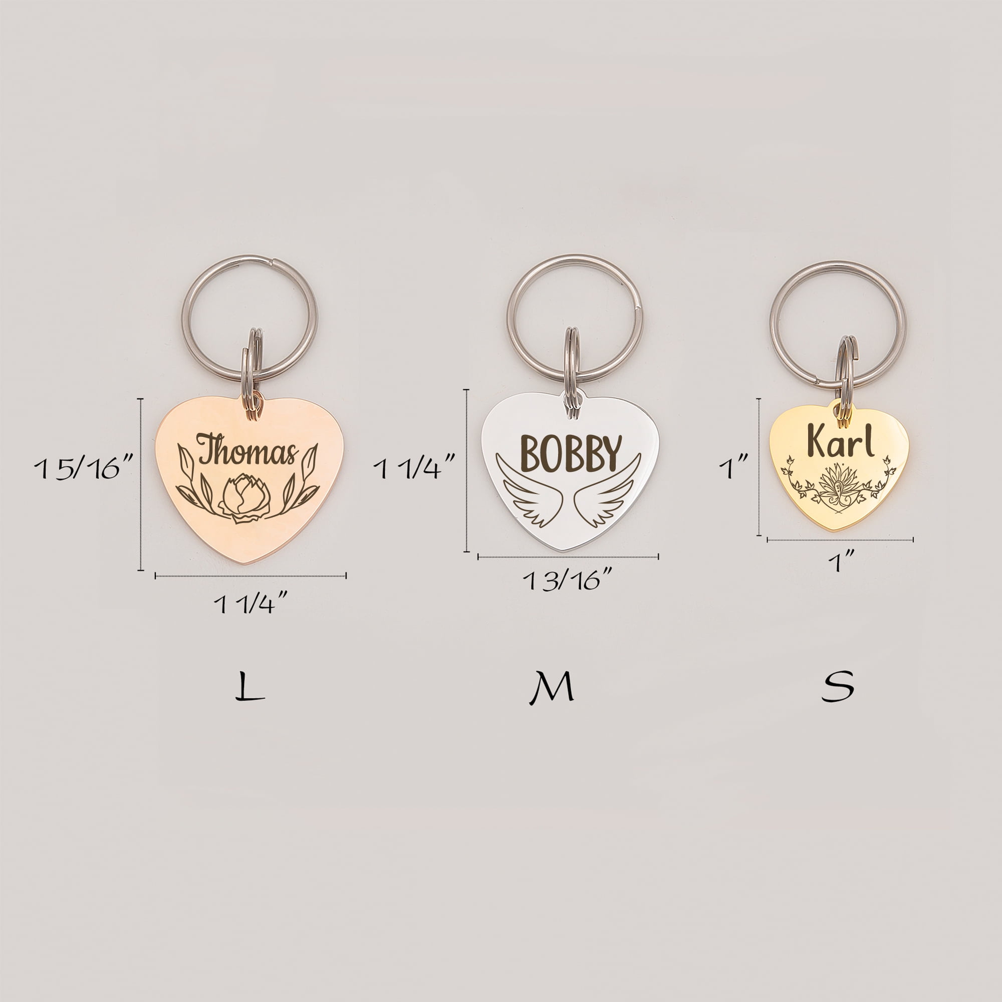 Anavia Stainless Steel Metal Heart Name - Boarder Birthday Holiday Christmas Engraved Dog Cat ID Tag, Gold