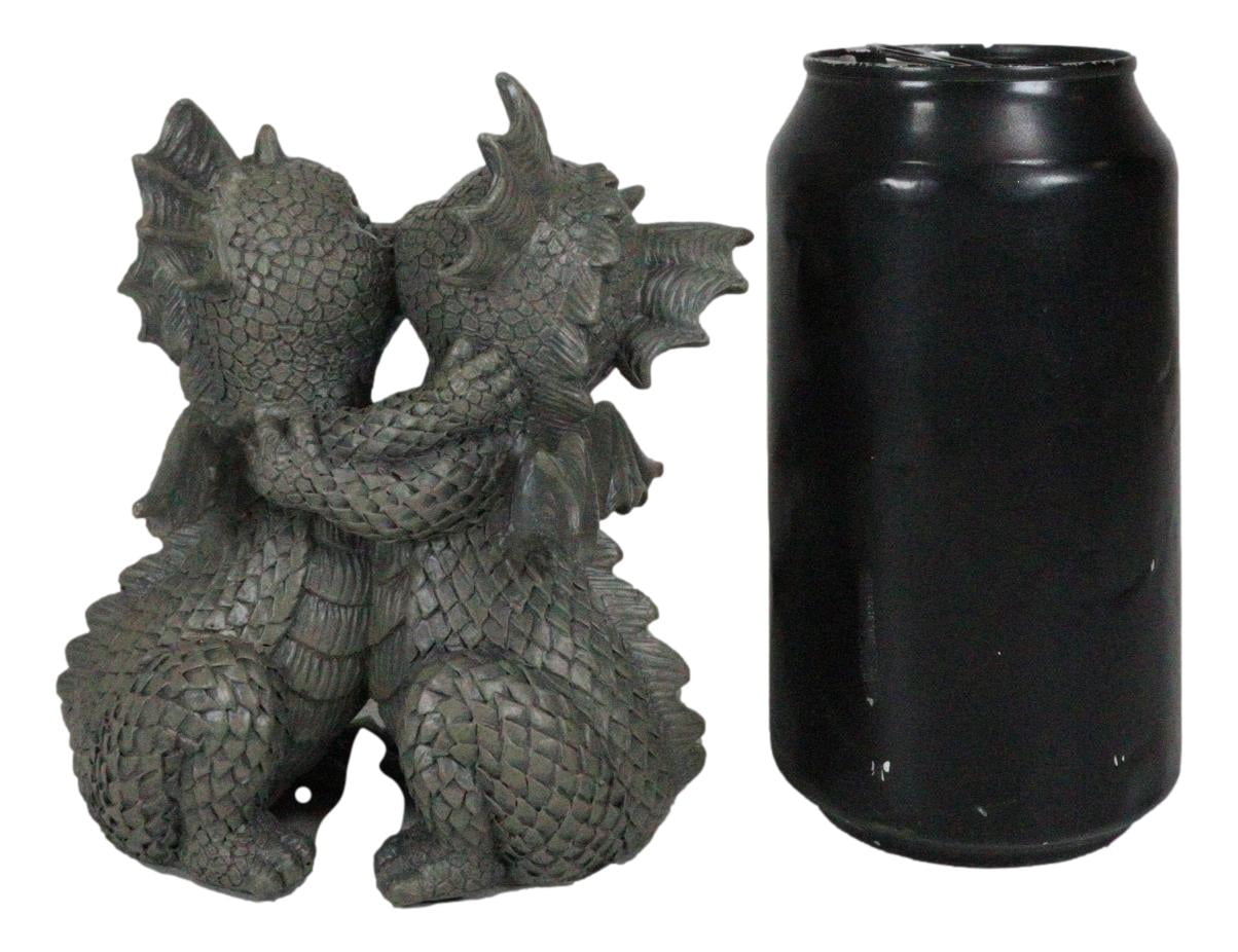 Fantasy Fiery Romance Dragon Lovers Hugging Garden Figurine Faux Stone Resin