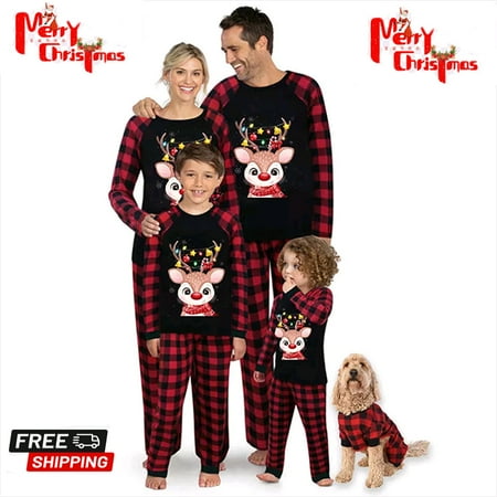 

Matching Family Pajamas Sets Christmas PJ s with Deer Print and Plaid Pants Loungewear
