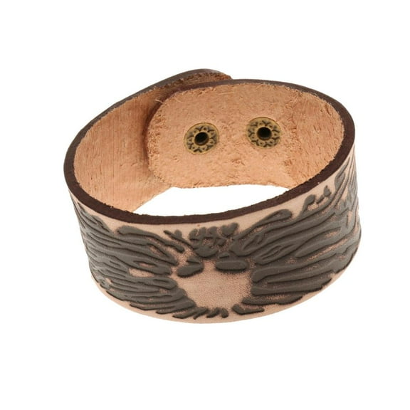 EHJRE Rock Wide Brown Leather Men's Cuff Bangle Bracelet Adjustable Wristband