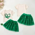 thumbnail image 6 of JIAYUE Kids Spring Outfit St Patricks Day Sets For Girls Cartoon Print Short Sleeve Crew Neck Pullover T Shirt and Mesh Skirt Lovely For Child Casual Base Layer, 6 of 8