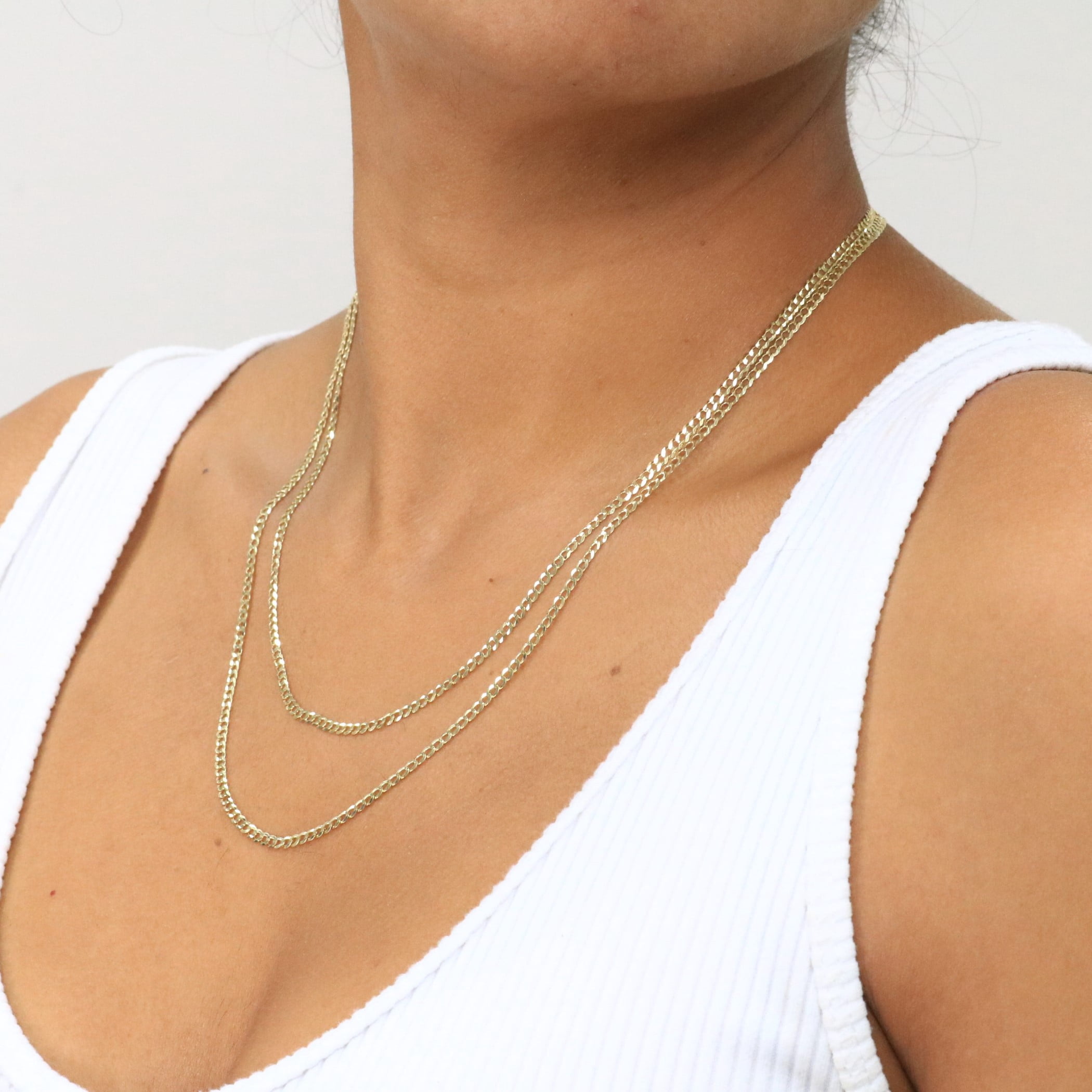 Nuragold 10k Real Yellow Gold Solid Cuban Curb Link 2.5mm Chain Necklace (16"-30") Italian Jewelry for Men & Women