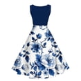 thumbnail image 5 of Floral Cocktail Dresses for Women Formal Business Casual Aline Tank Dress Sleeveless Tea Party Prom Dark Blue, 3XL, 5 of 7