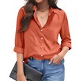 thumbnail image 4 of Button Down Shirt for Women Long Sleeve Blouses Tops Business Loose Fit Casual Work Outfits Saffron M, 4 of 6