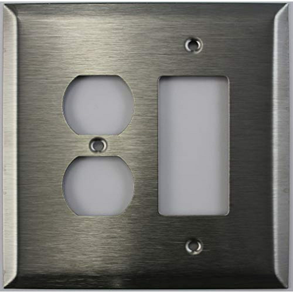 Over Sized Jumbo Satin Stainless Steel 2 Gang Combo Wall Plate 1 Duplex Outlet 1 GFCI/Outlet