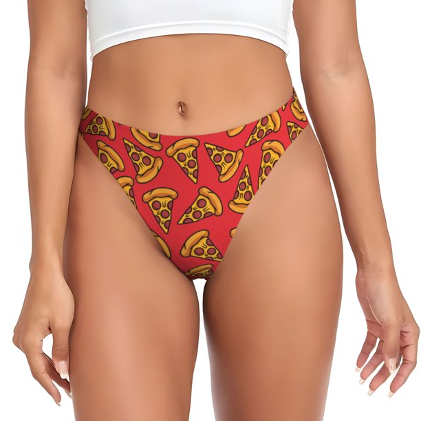 Balery Pizza Cartoon Tangas de Algodón para Mujer con Estampado – Ropa Interior Sexy, Transpirable, G-string-4X-Large
