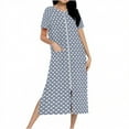 thumbnail image 2 of Censtreet Women Zipper Robe Short Sleeves Loungewear Dress Full Length Sleepwear Pockets Housecoat Nightgown Long Bathrobe S-XXL, 2 of 7