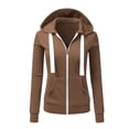 thumbnail image 2 of Otntypg Hoodie Jackets for Women Lightweight Hooded Sweatshirt Basic Full Zip-Up Jersey Jacket Long Sleeve Outwear Tops with Pockets Plus Size Coffee M, 2 of 7