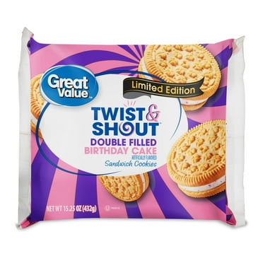 Great Value Twist & Shout Double Filled Birthday Cake Sandwich Creme Cookies, 15.25 oz