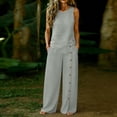 thumbnail image 2 of Zynoxe Womens Two Piece Linen Sets Elegant Button Tank Top Wide Leg Pants Plus Size Outfits Summer Business Casual Outfits with PocketsGrayS, 2 of 7