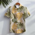 thumbnail image 2 of Camisa hawaiana de manga corta para hombre, informal, para playa, con botones, estampado floral en 3D de hojas tropicales, para vacaciones de verano, con solapa, 2 of 5