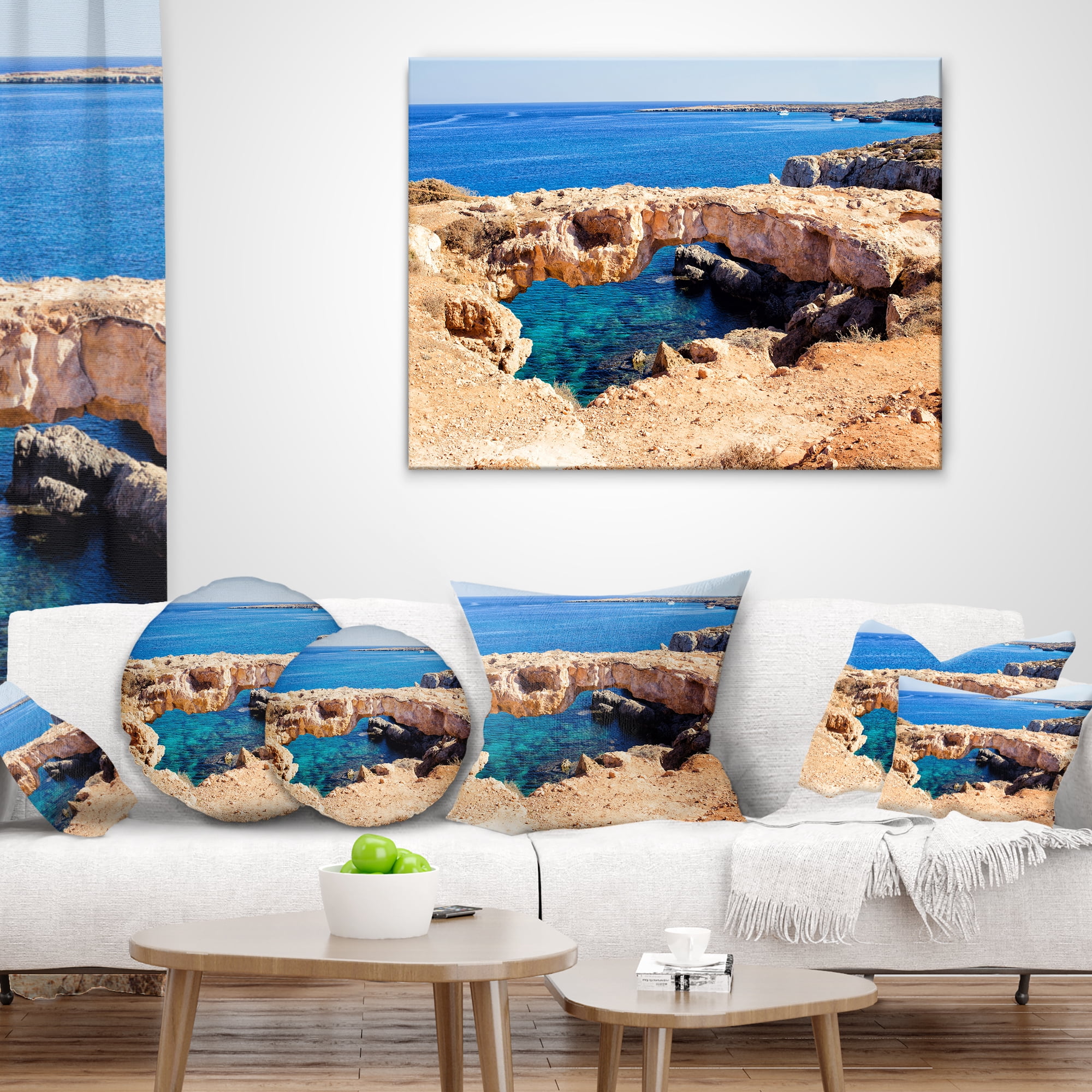 Designart Cavo Cape Greco Natural Bridge - Landscape Photography Throw Pillow - 18x18