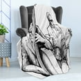 thumbnail image 4 of Jazz Music Soft Flannel Fleece Throw Blanket, Illustration of a Jazz Band Musicians Playing Drum Music Concert Performance, Cozy Plush for Indoor and Outdoor Use, 50" x 60", Black White, by Ambesonne, 4 of 5
