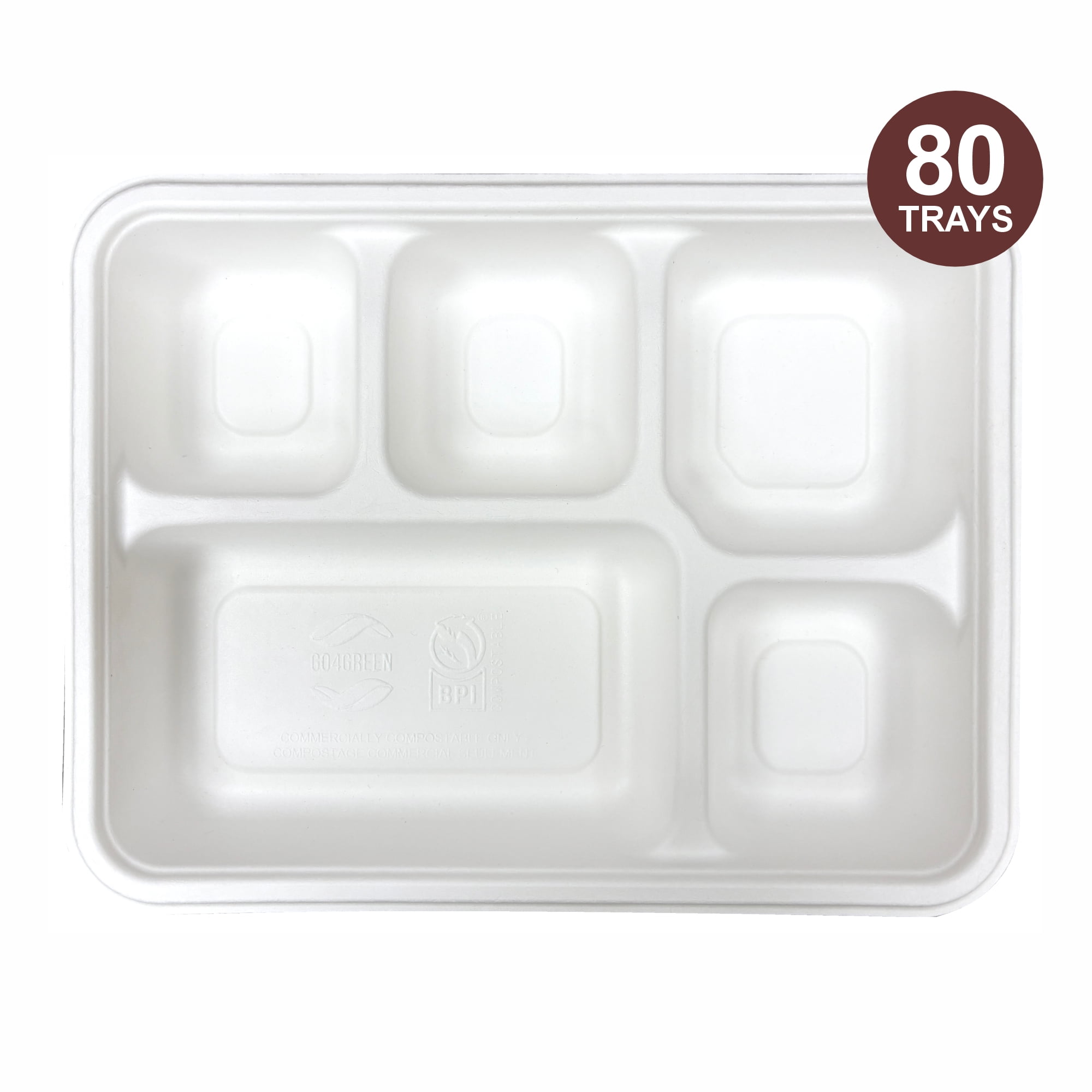Verka Go4Green Plateaux Bagasse 5 Compartiments 80 pièces