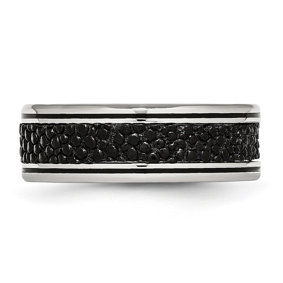 Stainless Steel Polished Grooved Stingray Textured 8mm Ring - Size 10.5