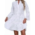thumbnail image 3 of Women'S 2025 Lace Eyelet Embroidery Dress V-Neck Trumpet Sleeve Boho Flowy Swing Dress White S, 3 of 9