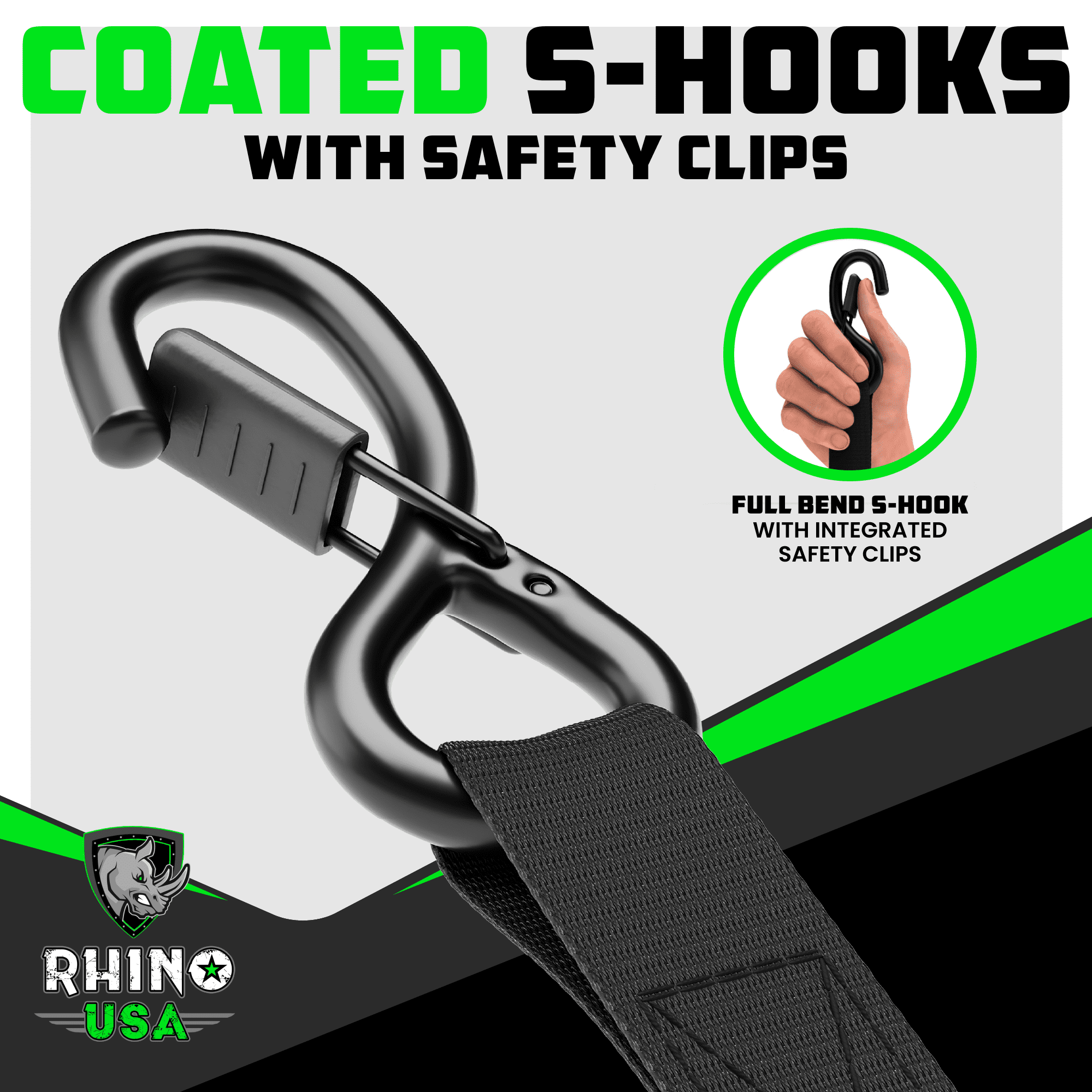 (2 pack) Rhino USA 1in x 15ft Medium Duty Ratchet Straps