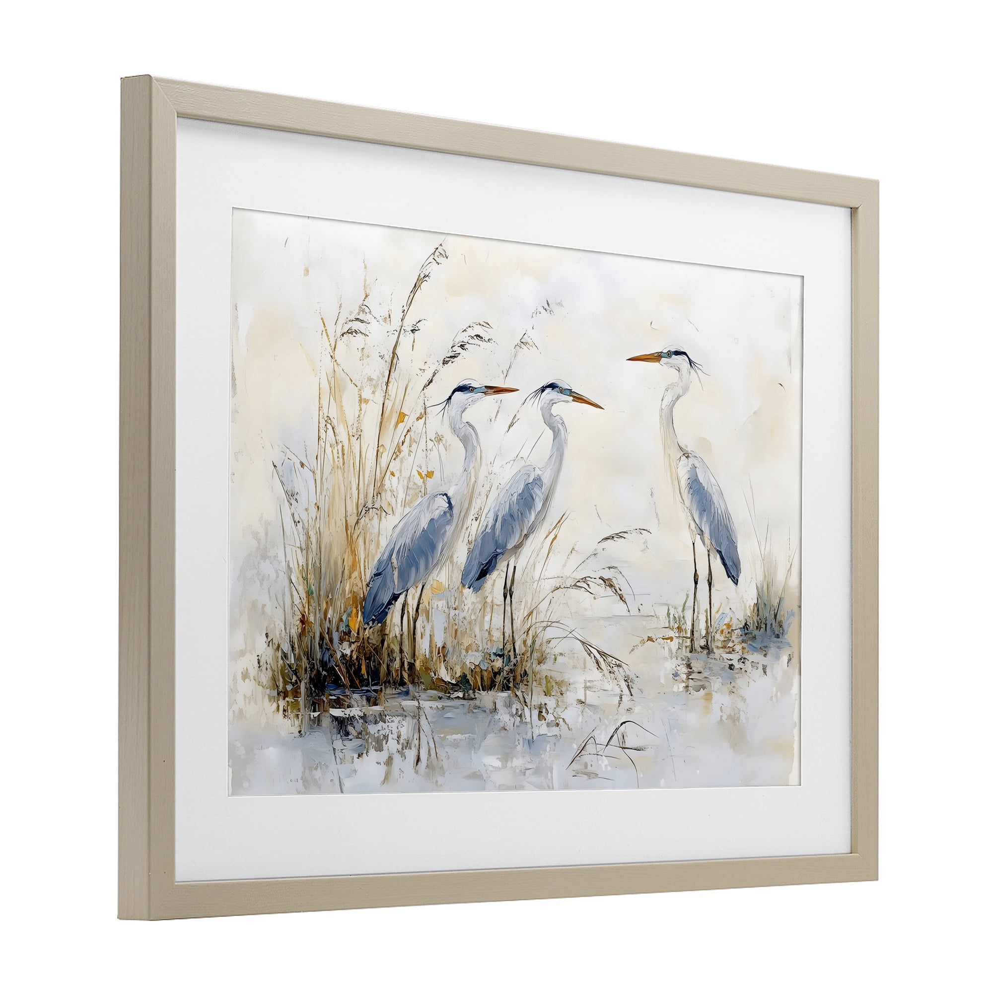 Stupell Industries Blue Heron Trio in Wetlands Birch Framed Print Under Glass, design by LSR Design Studio