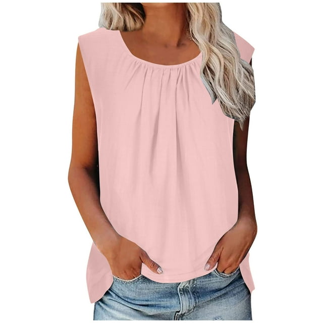 Timegard Tank Tops for Women Summer Casual Tunic Tops Ruched Lightweight Solid Color Sleeveless Tops