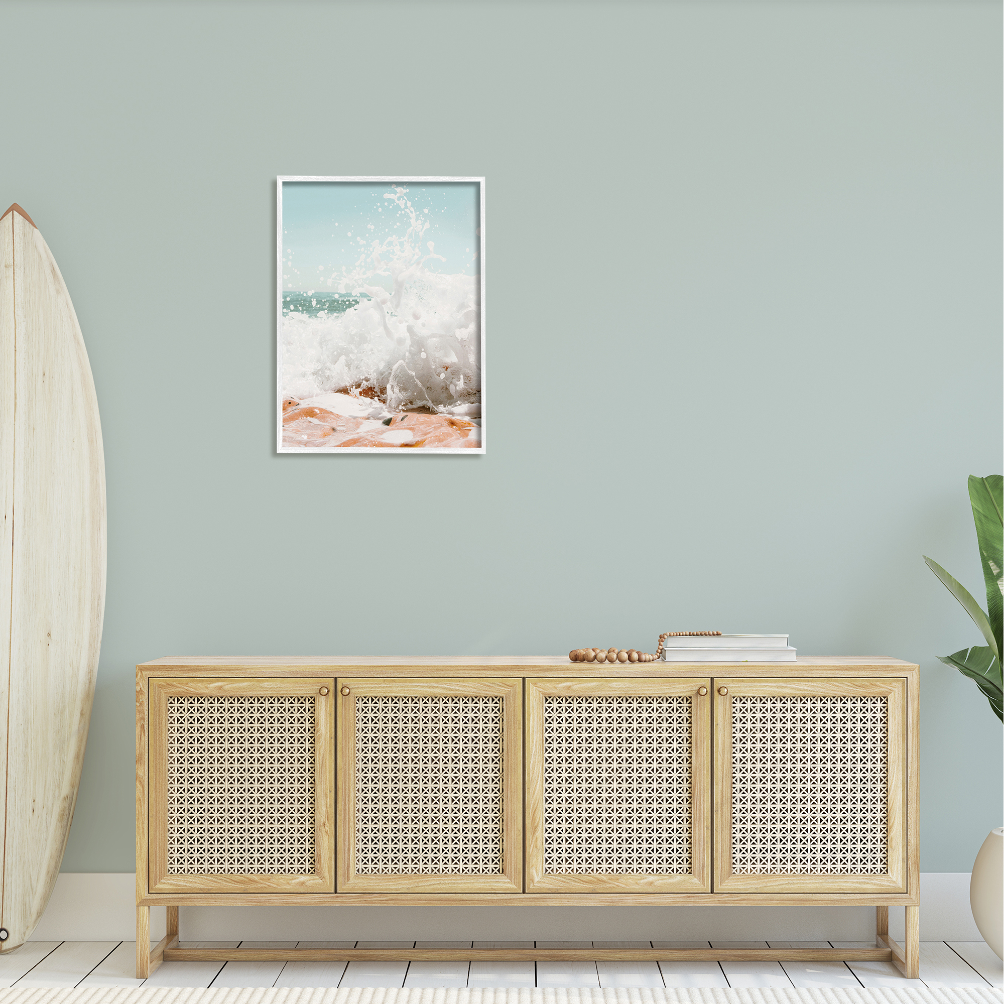Stupell Splashing Sandy Beach Sea Foam Landscape Photography White Framed Art Print Wall Art
