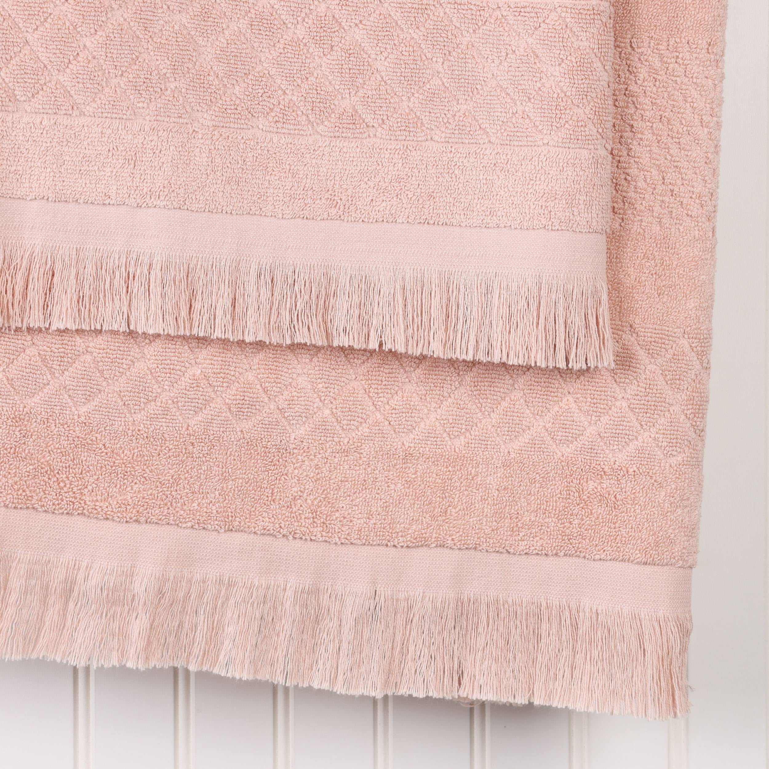 Superior Rolla Geometric Cotton 3 Piece Bath Towel Set, Quick-Dry Ultra Soft Towels, Pink