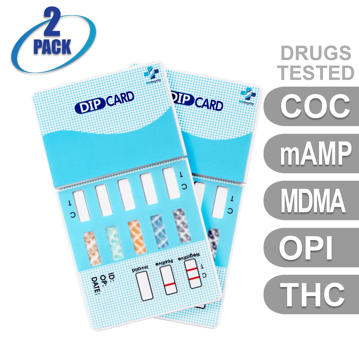 Mintegrity [2pk] - 5-Panel Dip Card Instant Urine Drug Test - (COC/mAMP/MDMA/OPI/THC) #MI-WDOA-554