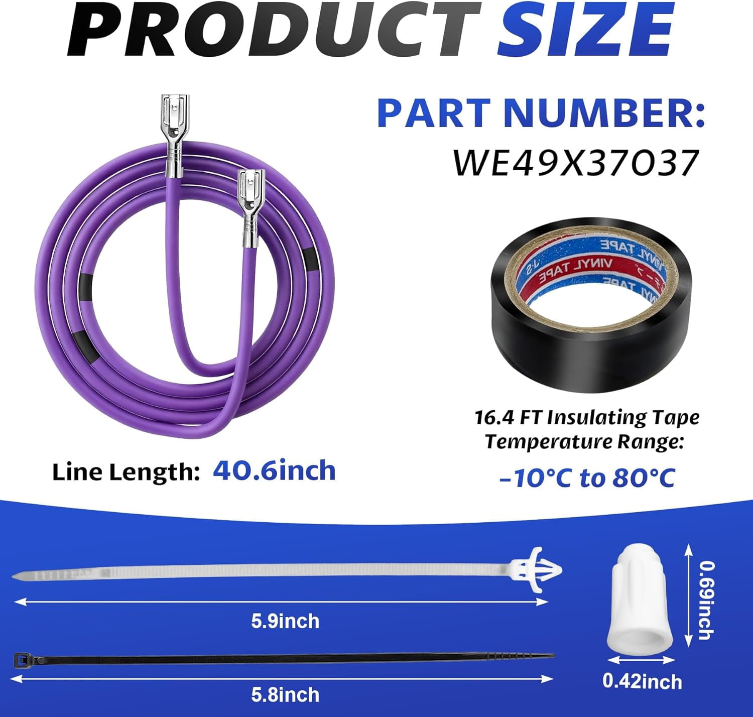 WE49X37037 Dryer Heater Wire Repair Kit Fits for GE/Hotpoint Dryers, Replaces #WE49X32946 PD00084037 AP7217217 PS17137283 Heating Element, with 16FT Black Insulating Tape