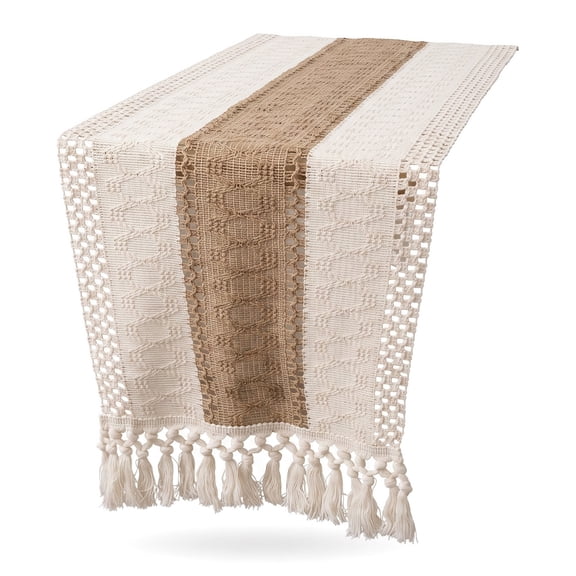 Aemutady Boho Linen Table Runner 12 x 72 Inch with Tassels, Rustic Farmhouse Decor for Dining Table Coffee Table Kitchen, Vintage Home Accent