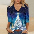 thumbnail image 2 of purcolt Christmas Shirts for Women Glitter Christmas Tree Print 3/4 Length Sleeve V Neck Tunic Tops Graphic Tees Blouse Holiday Xmas Shirts, 2 of 5