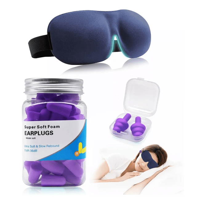 Tapones Oído De Espuma Ultra Suaves Para Dormir Con Antifaz Azul