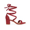 thumbnail image 3 of BLISSFUL STEP Women's Open Toe Lace up Sandals Mid Block Heels Sandals Red 4.5, 3 of 8