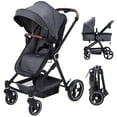 thumbnail image 1 of GAOMON Double Stroller Track Tandem Stroller for Infant and Toddler, Foldable Pushchair Bassinet Pram, Multi-Position Reversible & Adjustable Backrest, Large Storage Basket and Canopy, Gray, 1 of 5