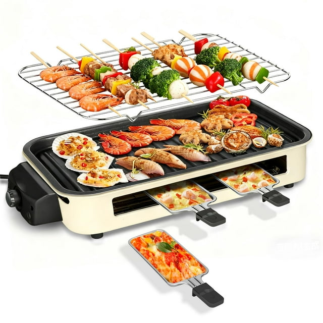 Electric Indoor Grill 1500W, YOHAWJAN 2 in 1 Smokeless Indoor Grills with Non-stick Removable Grill & Griddle Plate, Temperature Control, Portable Ko