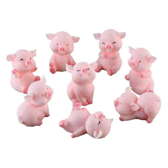 Under 10 Desktop Ornament Miniature Pig Figurines 8 Pcs Cute Toy Figures Cake Toppers for Fairy Garden Decor Christmas Desk Decoration