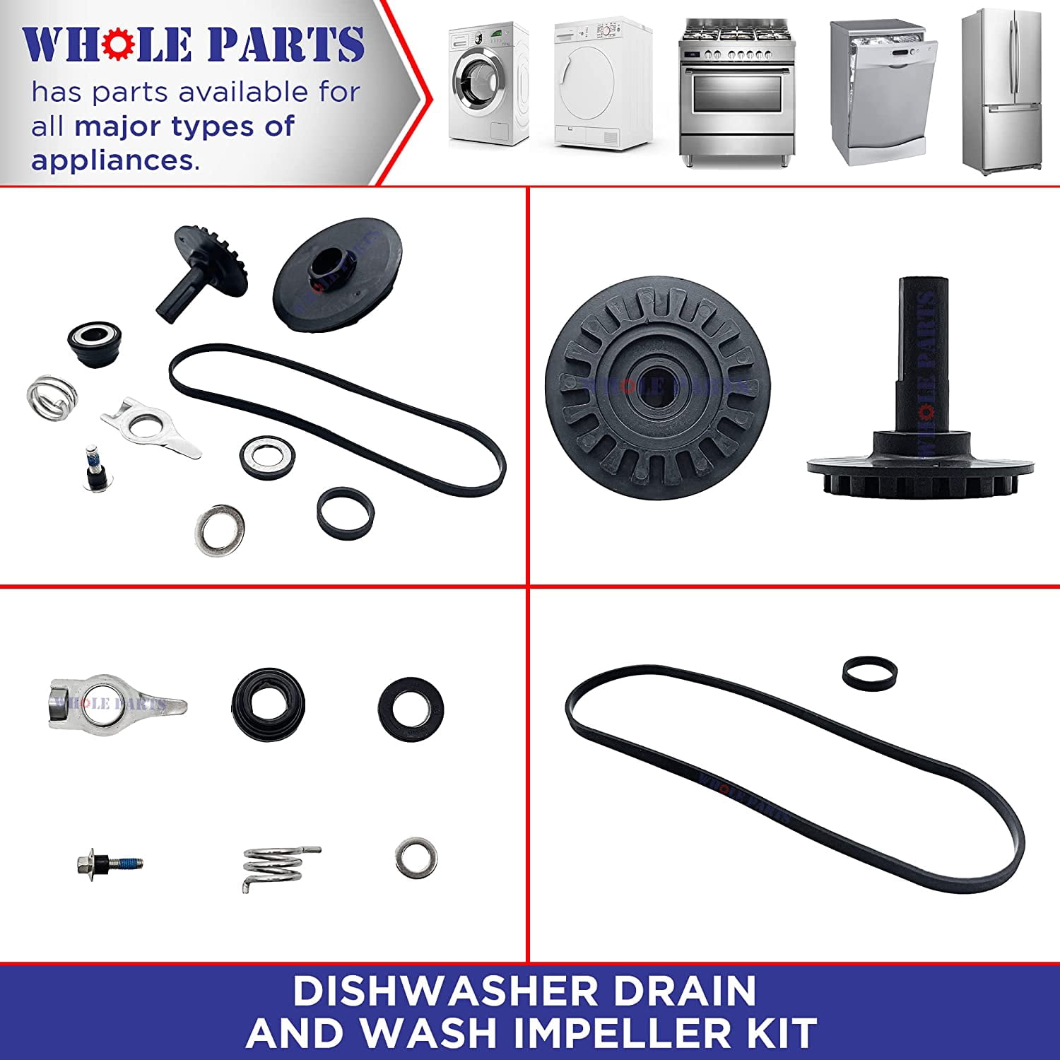 Whole Parts Dishwasher Drain and Wash Impeller Kit Part # 675806 - Replacement & Compatible With Some Kenmore, Kitchen Aid, Maytag, Whirlpool Dishwashers