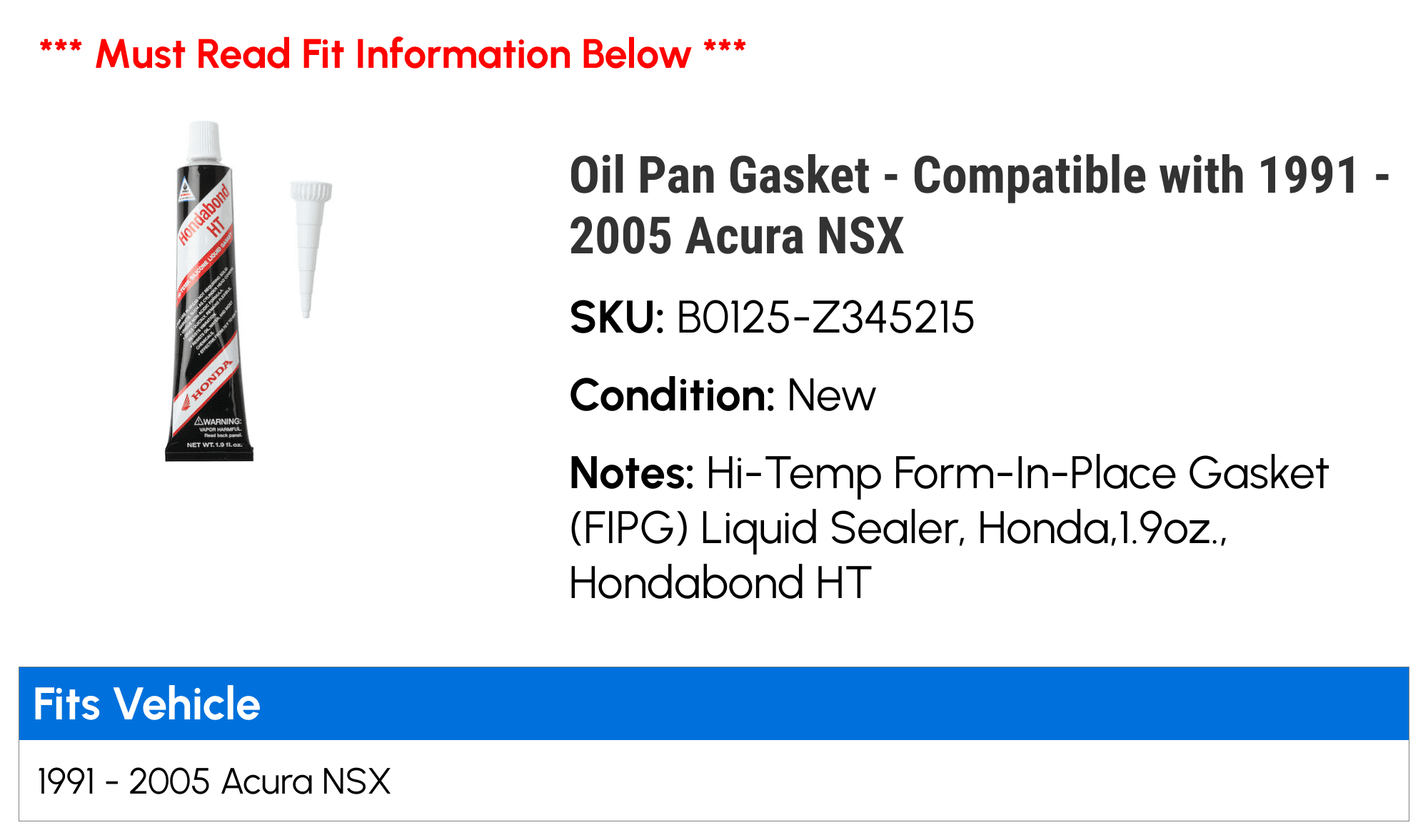 Oil Pan Gasket - Compatible with 1991 - 2005 Acura NSX 1992 1993 1994 1995 1996 1997 1998 1999 2000 2001 2002 2003 2004