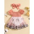 thumbnail image 2 of Bagilaanoe Newborn Baby Girl Rompers Dress Embroidery Short Sleeve Bodysuits + Headband 3M 6M 12M 18M 24M Infant Tulle Patchwork A-line Dresses, 2 of 9