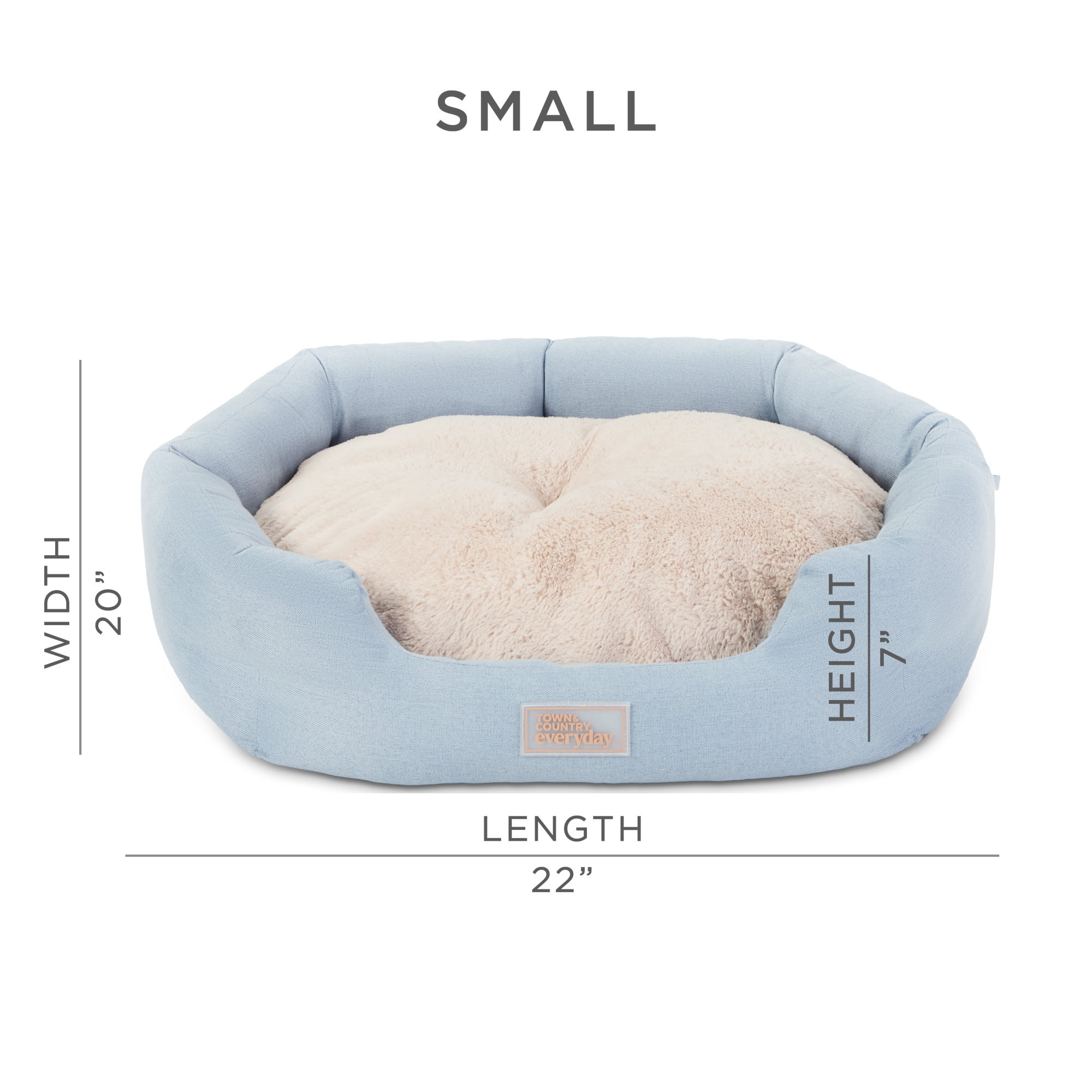TOWN & COUNTRY EVERYDAY CuddleTown Faux Linen Comfy Cozy Cuddler Pet Bed, Supportive & Calming, Water Repellent, Non-Slip Bottom, Machine Washable Cover, Blue, Small 22"x20"x7"