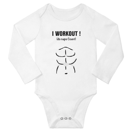 

I Workout (Do Naps Count) Cute Baby Long Sleeve Clothes Bodysuits Boy Girl Unisex (White 6-12M)