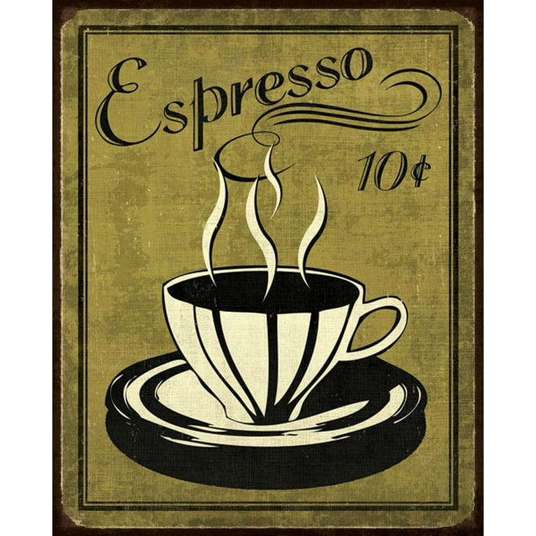 油彩画　coffee time Gango Home Decor Retro Coffee Cup & Quote Kitchen Wall Art