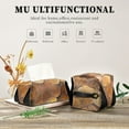 thumbnail image 7 of Brown Three Leaf Tissue Box Cover Leather Square Rectangle Tissue Box Holder for Bathroom Living Room Desk Office Decor, 7 of 7