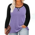 thumbnail image 4 of Lenpel Women's Plus Size Tops Trendy Long Sleeve Crew Neck Color Block T Shirts Soft Casual Tees Loose Tunic Blouses(Purple,Large), 4 of 6