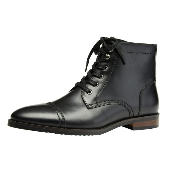 Santimon Bottes Habillées en Cuir Véritable pour Hommes Bottines Classiques Décontractées Noires US 9.5