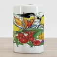 thumbnail image 2 of Exotic Ceramic Toothbrush Holder, Colorful Tropical Fauna and Botany Composition with Flowers and Birds, Decorative Versatile Countertop for Bathroom, 4.5" X 2.7", Multicolor, 2 of 4