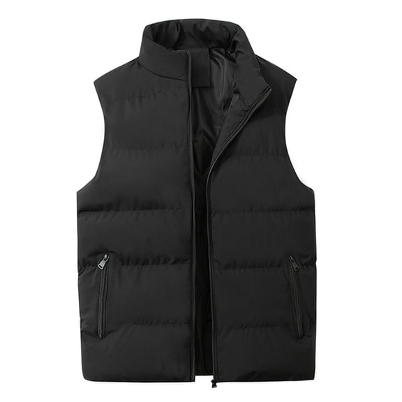 comerut Winter Waistcoat Padded Sleeveless Solid Color Cardigan Zipper Keep Warm Thicken Plus Size Winter Cotton Waistcoat for Daily Wear