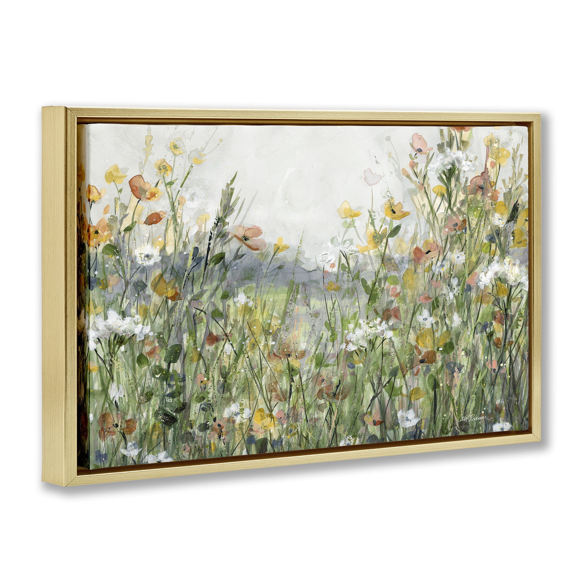 Stupell Industries Quiet Natural Meadow Landscape Painting Gold Floater Framed Art Print Wall Art, 25 x 17